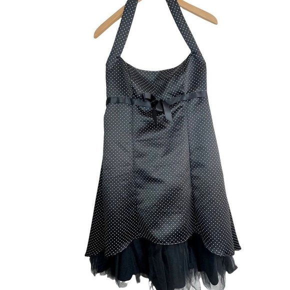 Betsy & Adam Dresses & Skirts - Betsy & Adam Womens A Line Dress Black Polka Dot High Low Halter Neck Vintage 14